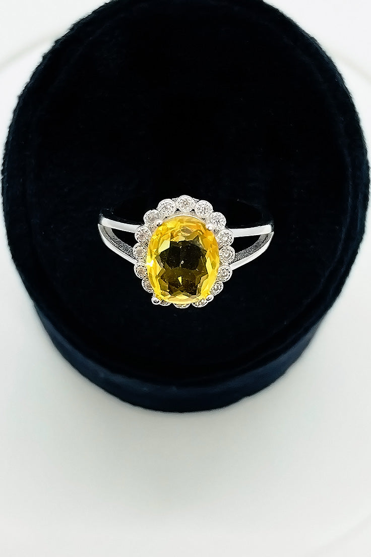 Yellow zircon stone silver ring