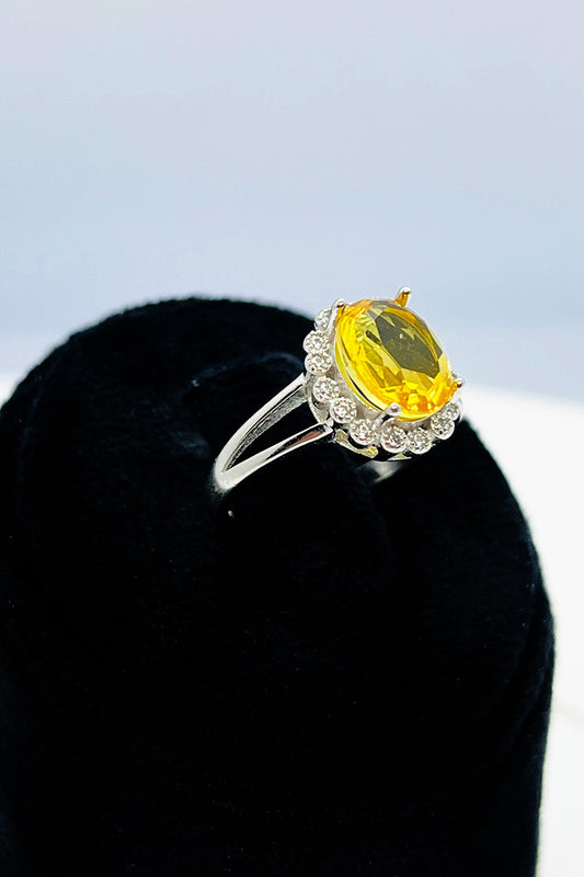 Yellow zircon stone silver ring