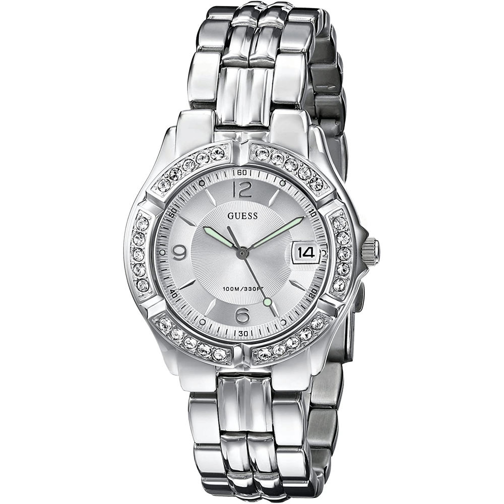 Guess Dial Silver women watch with circle frame of stones