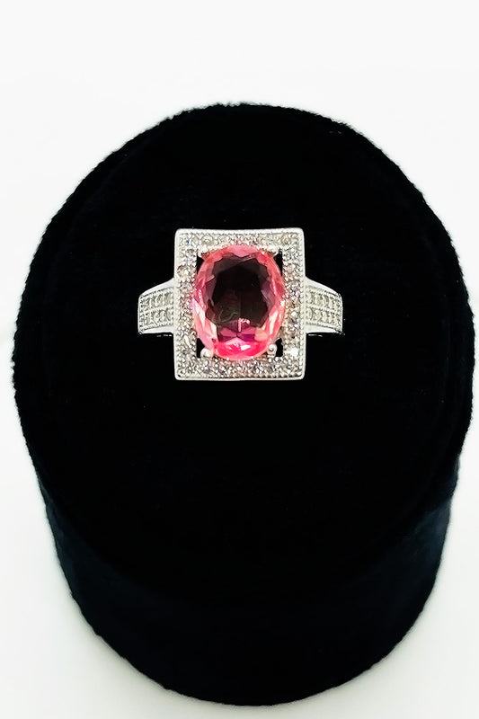 Square ring with pink zircon stone silver