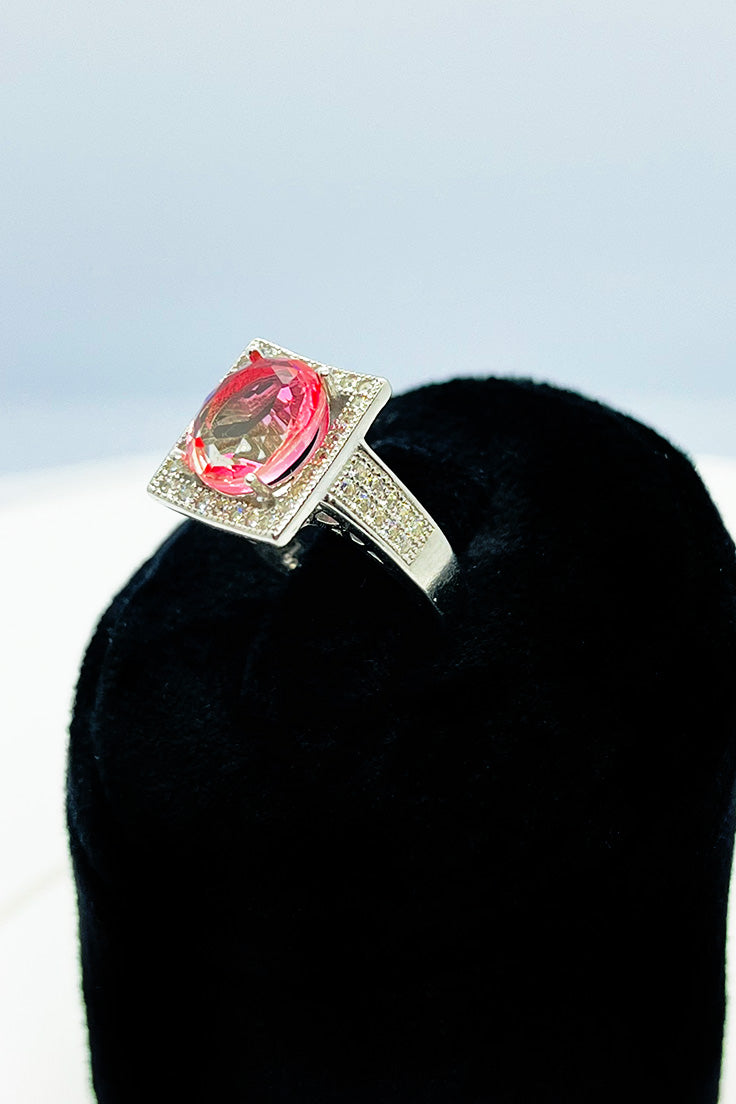 Square ring with pink zircon stone silver