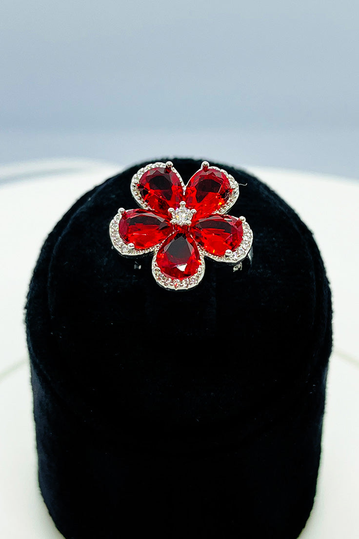 Red flower ring with zircon stones Italy silver