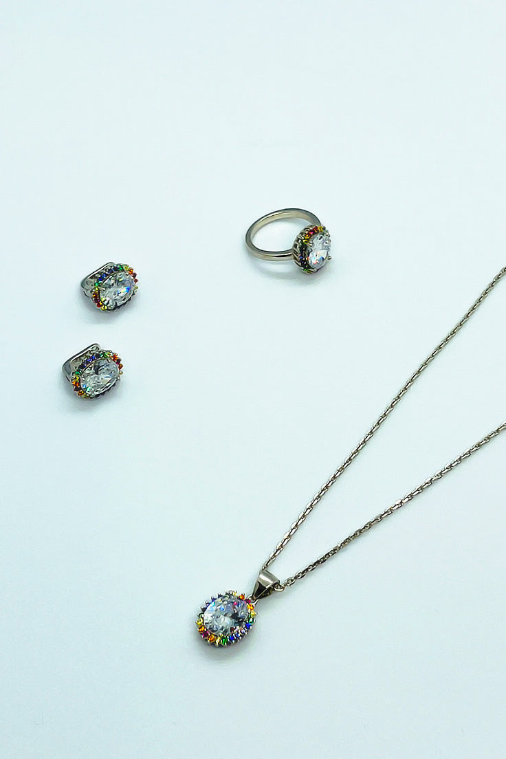 Silver with colorful stones set